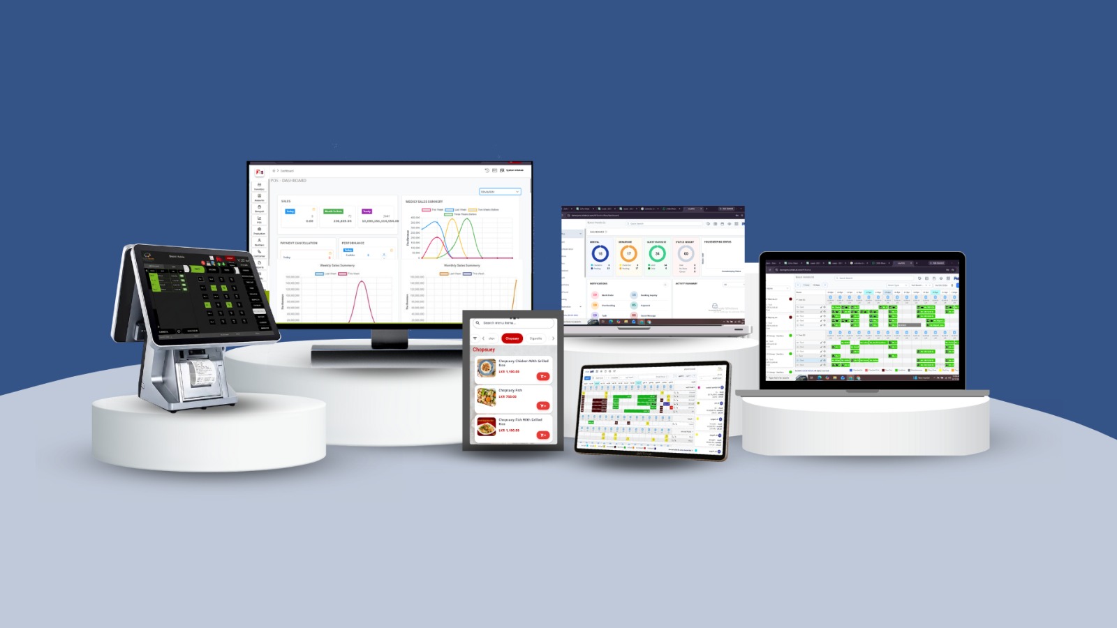Boost Hotels software running across POS terminals, back-office dashboards, tablets, and mobile devices