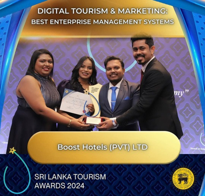 Sri Lanka Tourism Awards 2024 - Best Enterprise Management System, awarded to Boost Hotels